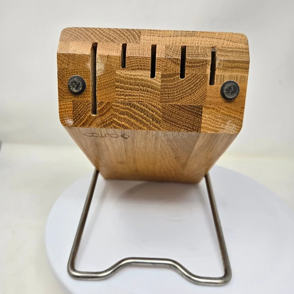 Cutco Oak Wood Knife Block 5 Slot Kitchen Cutlery Storage Holder with Wire Stand